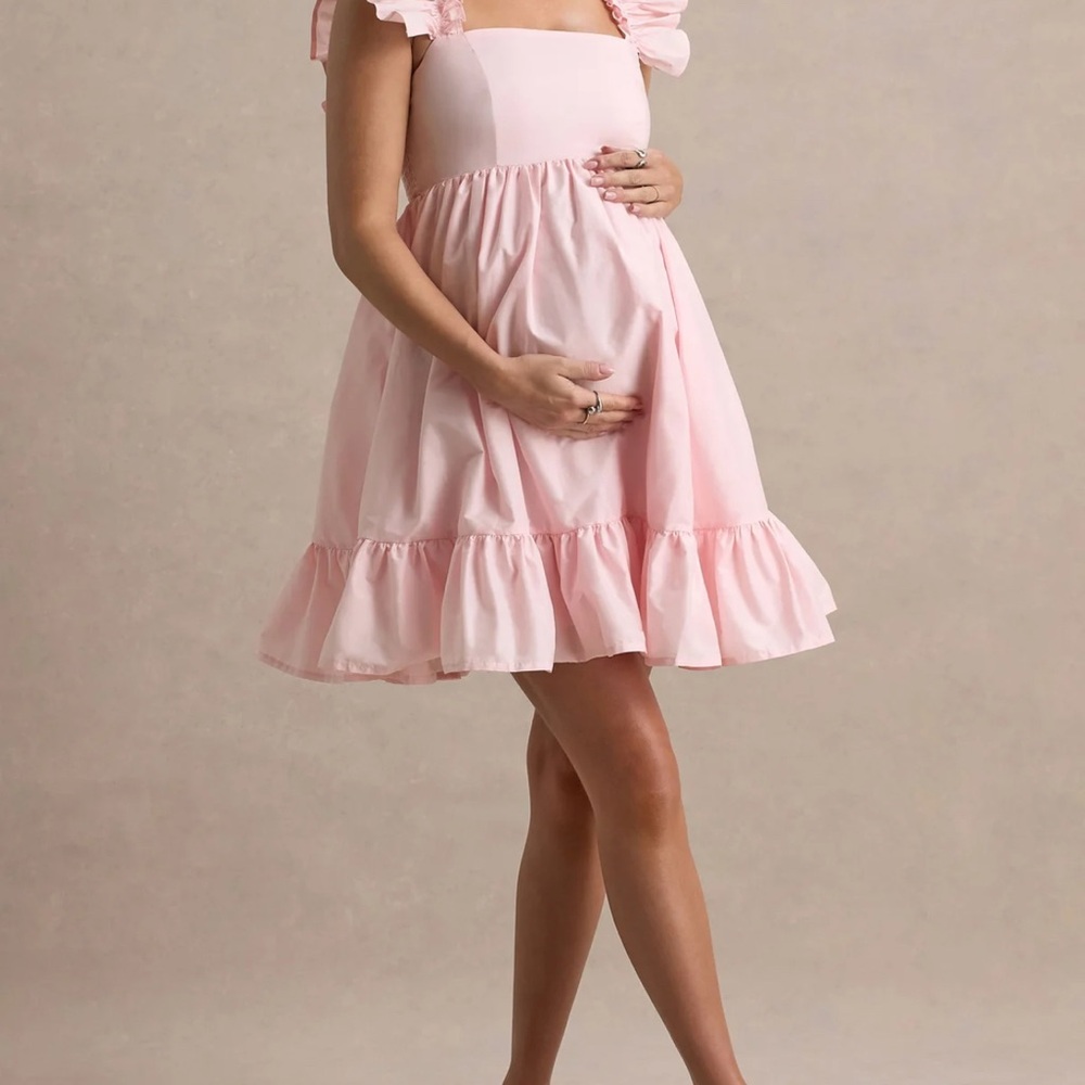 Maternity Club L London Pink Ruffle Mini Dress - Picture 4 of 6